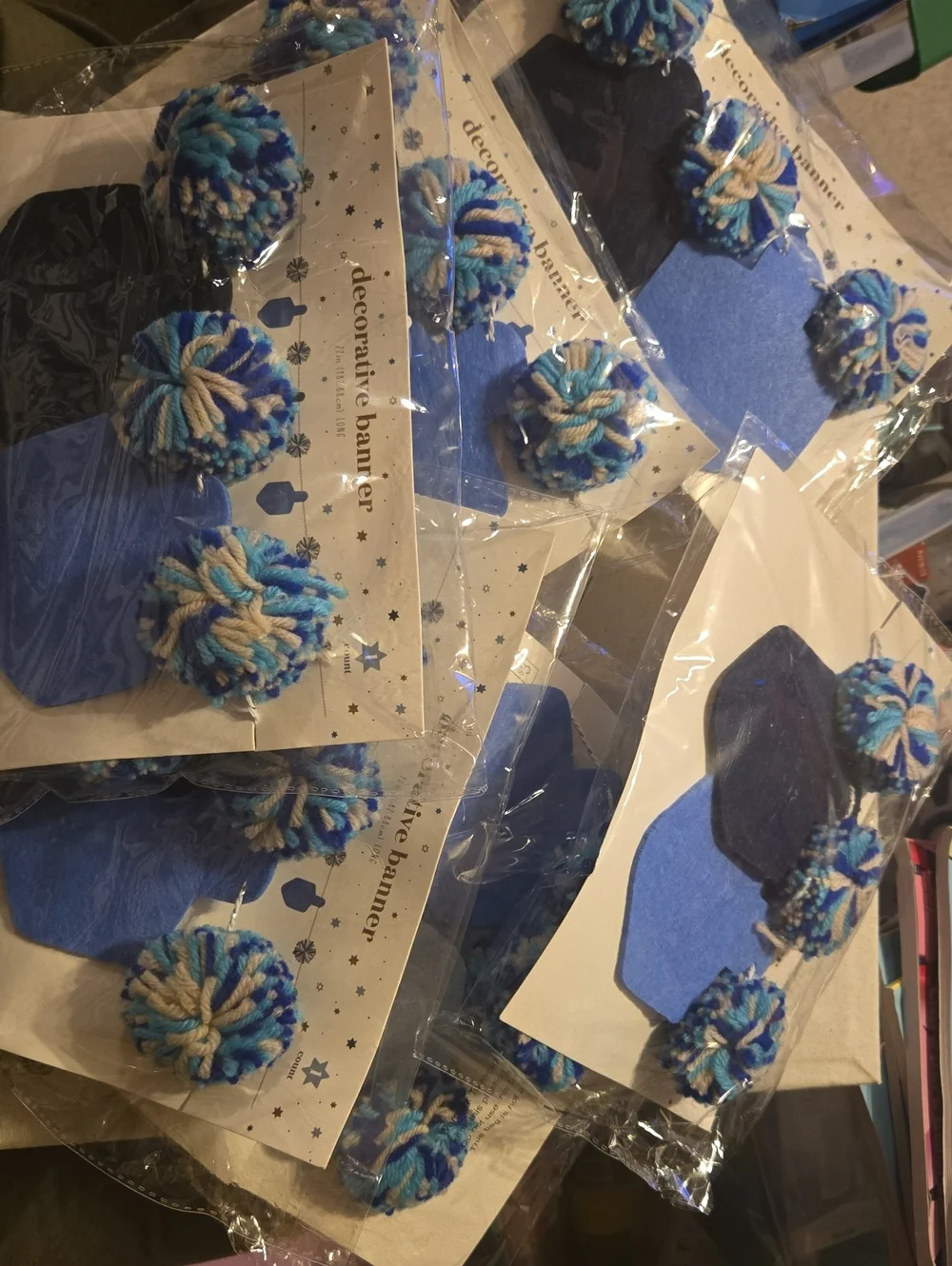 Blue Pom Pom Decorative Banner 6 Packs 844